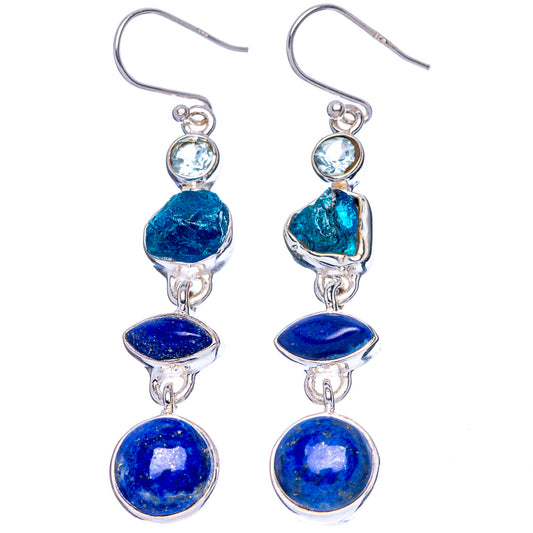 Premium Lapis Lazuli, Apatite, Blue Topaz Earrings 2 1/4" (925 Sterling Silver) E1777