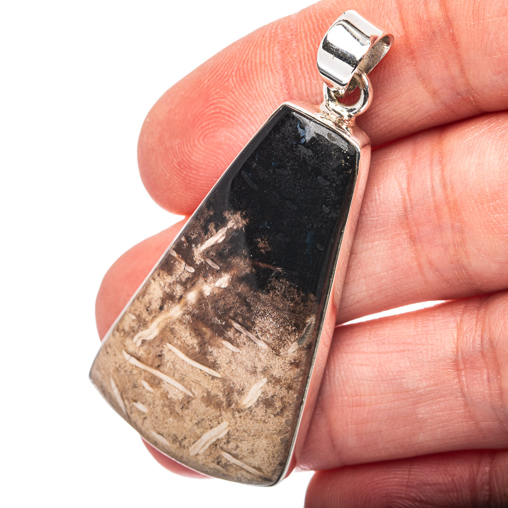 Palm Root Agate Pendant 2 1/8" (.925 Sterling Silver)