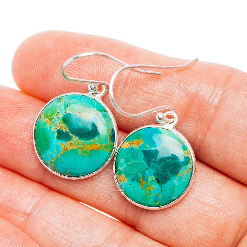 Mohave turquoise round drop earrings, .925 sterling silver, lever-back hooks