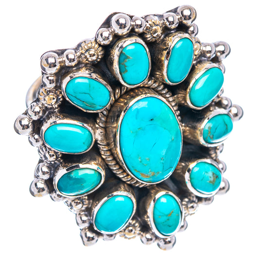 Native style .925 sterling silver turquoise ring with large center oval and small stones