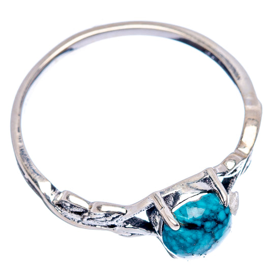 Sterling silver turquoise dainty ring, oval stone bezel on patterned open band