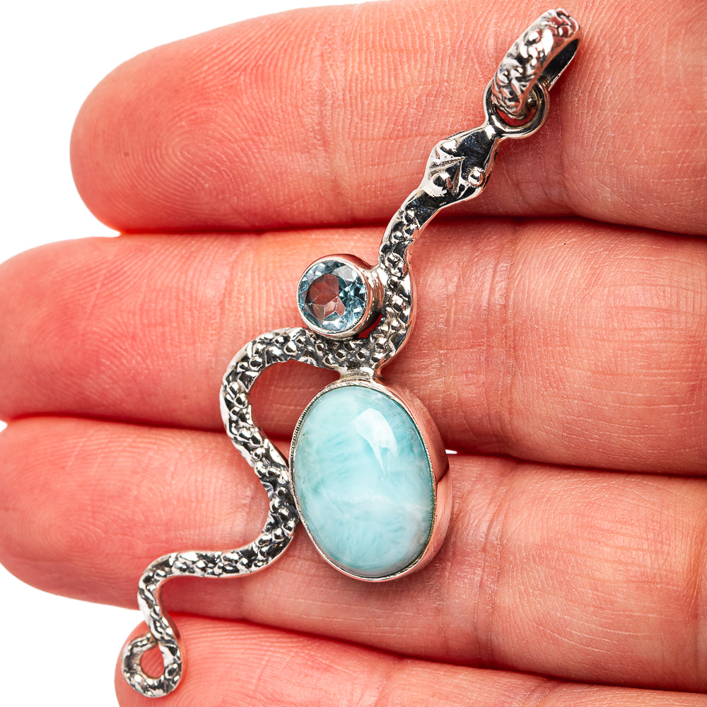 Larimar, Blue Topaz Snake Pendant 2 3/8" (.925 Sterling Silver)