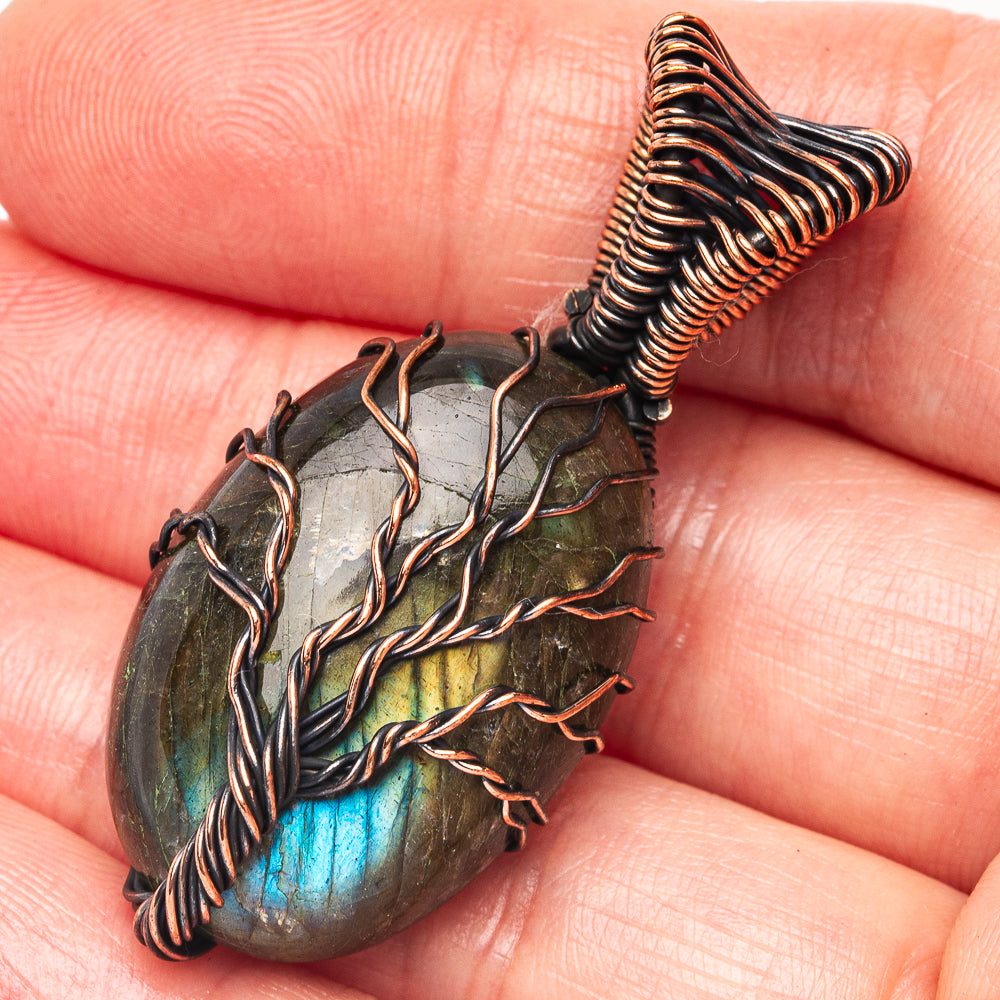 Labradorite Tree of Life Pendant 1 3/4" (Oxidized Copper)