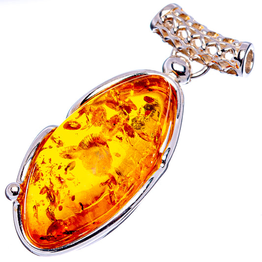 Sterling silver amber pendant with teardrop amber stone and loop bail