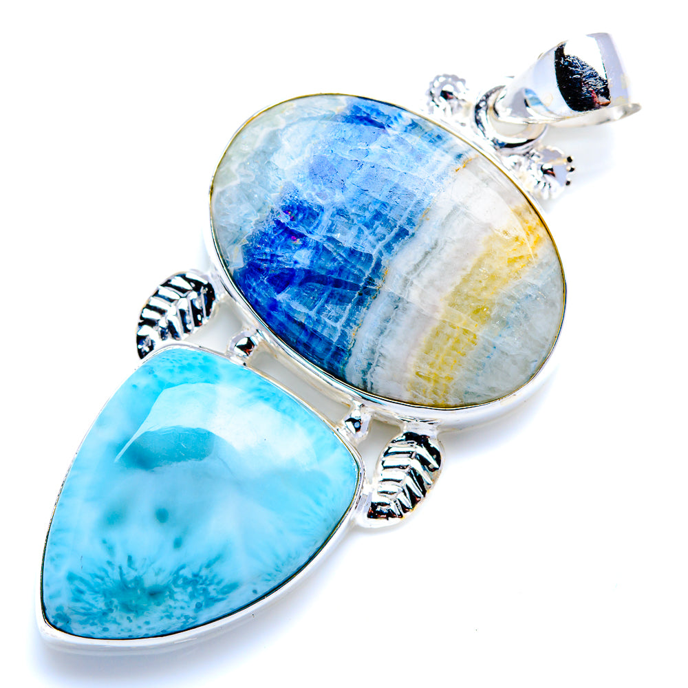 Blue Scheelite, Larimar 925 Sterling Silver Pendant 2" (925 Sterling Silver) PD38285