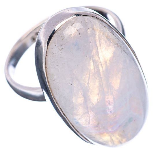 Oval rainbow moonstone bezel ring in polished .925 sterling silver