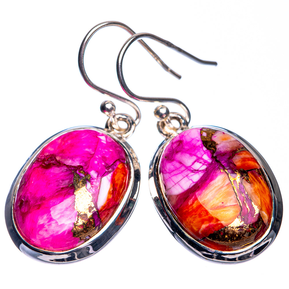 Kingman Pink Dahlia Turquoise Earrings 1 3/8" (925 Sterling Silver) E432736