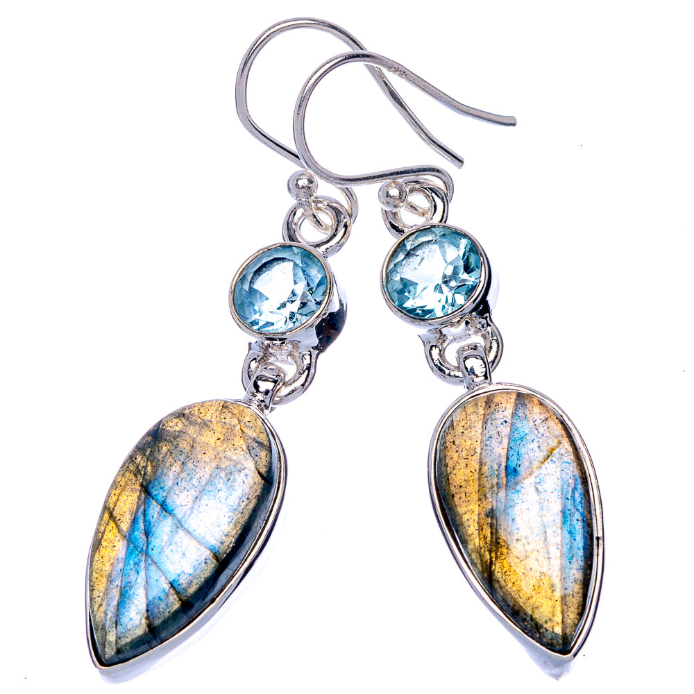 Labradorite, Blue Topaz Earrings 1 7/8" (925 Sterling Silver) E433080