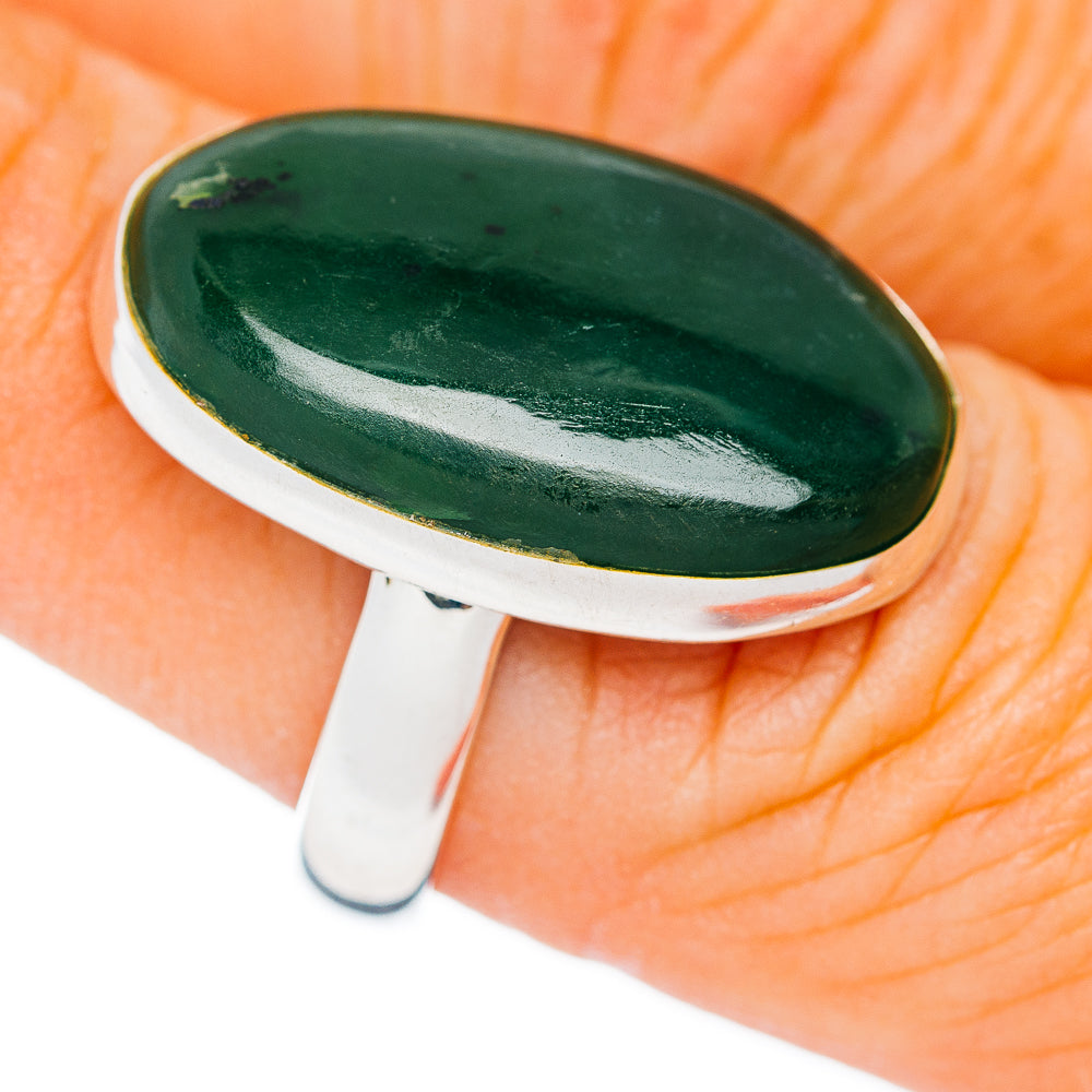 Premium Nephrite Jade Ring Size 7.25 Adjustable (.925 Sterling Silver)