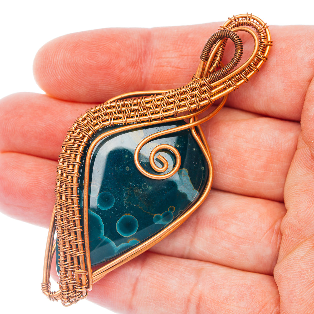Ocean Jasper Wire Wrap Pendant 2 7/8" (Copper)