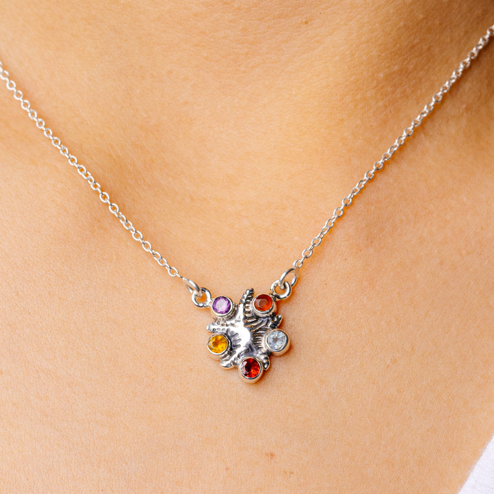 Amethyst, Carnelian, Blue Topaz, Garnet, Citrine Necklace 16 5/8 To 18 3/8" (925 Sterling Silver) N90142