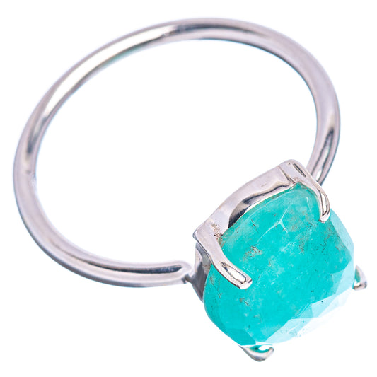 Amazonite ring in .925 sterling silver, teal oval stone framed by three-prong bezel