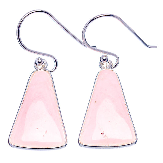 Pair of sterling silver dangle earrings with pink opal triangular pendants and ear hooks