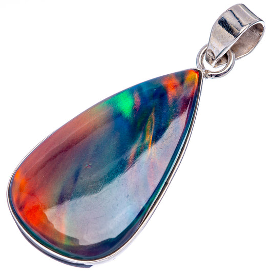 Sterling silver teardrop opal pendant with rainbow iridescent sheen and loop bail