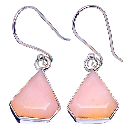 Pair of pink opal drop earrings in .925 sterling silver with dangling geometric stones