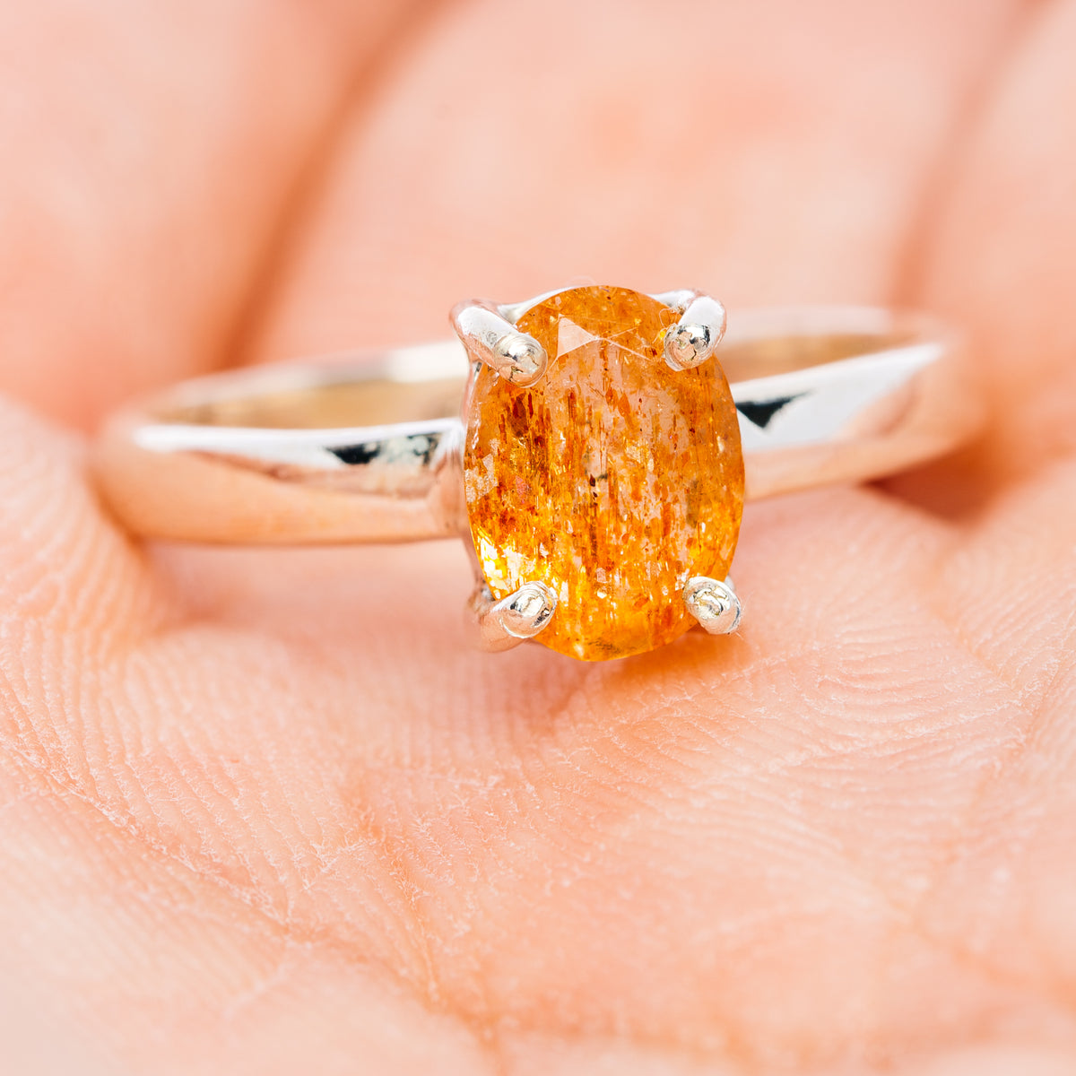 Faceted Confetti Sunstone Ring Size 6.75 (.925 Sterling Silver)