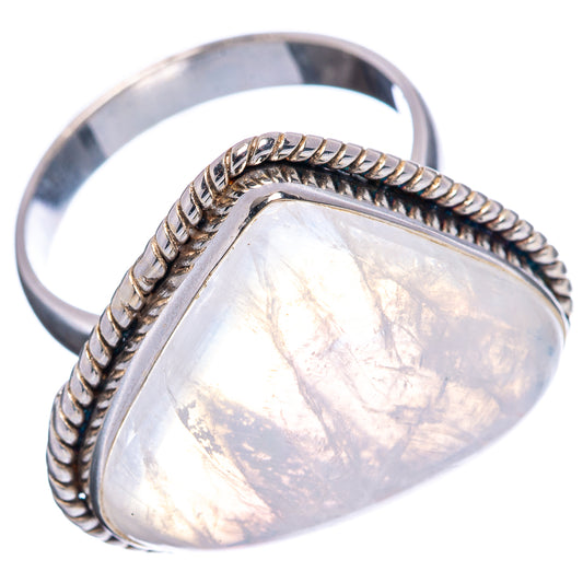Sterling silver moonstone ring with teardrop rainbow cabochon and braided bezel