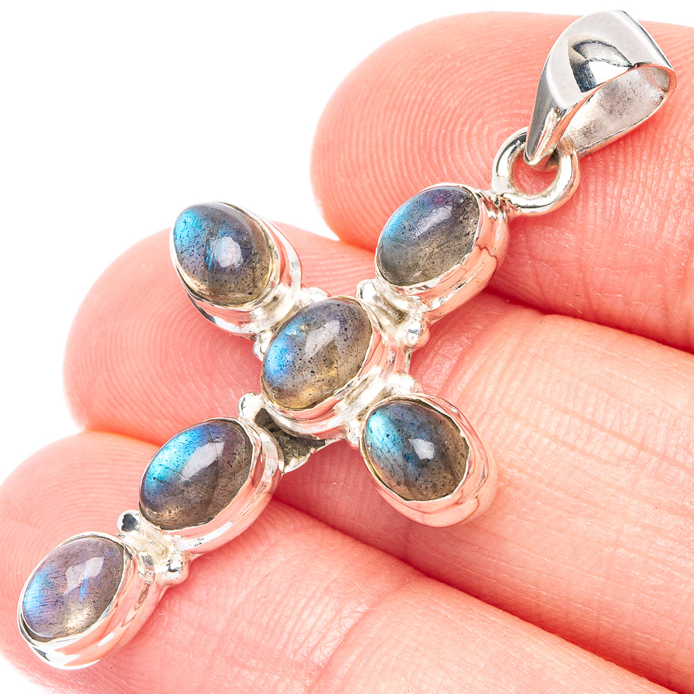 Labradorite Cross Pendant 1 5/8" (925 Sterling Silver) P43871