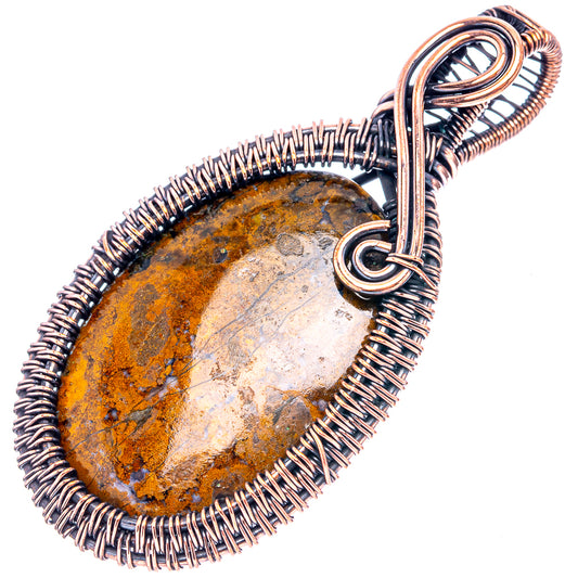 Oxidized copper wire-wrap pendant with oval agate stone and loop bail