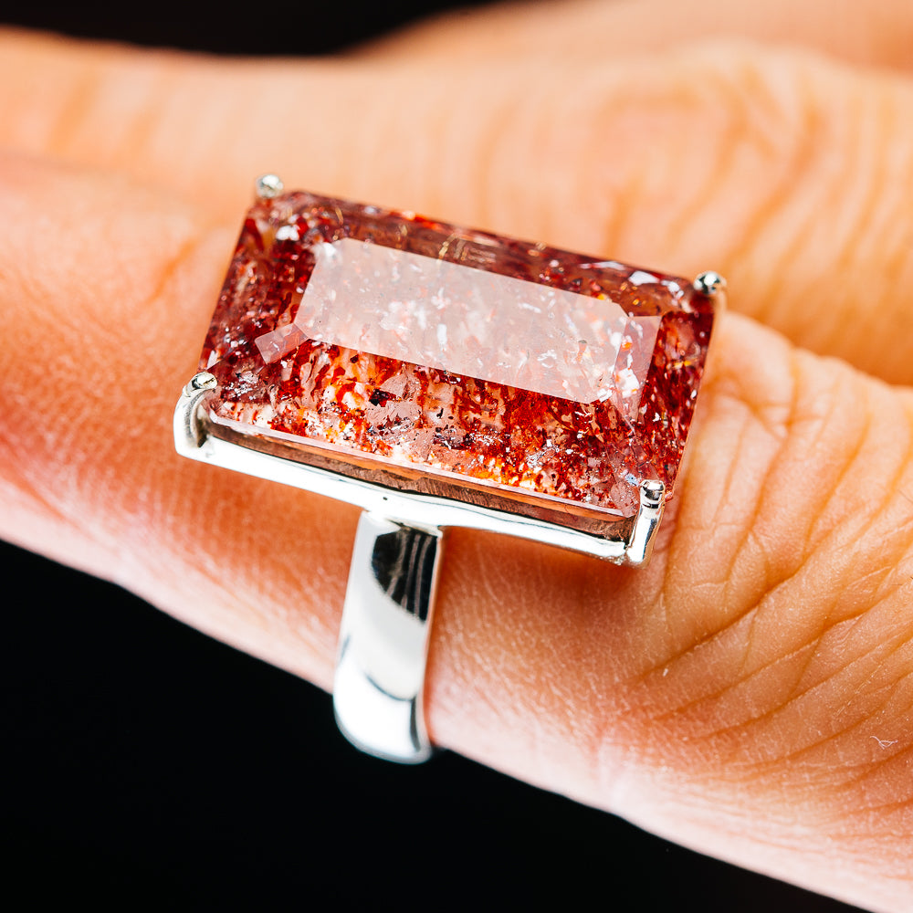 16.34ct Faceted Lepidocrocite Ring Size 6.75 Adjustable (.925 Sterling Silver)