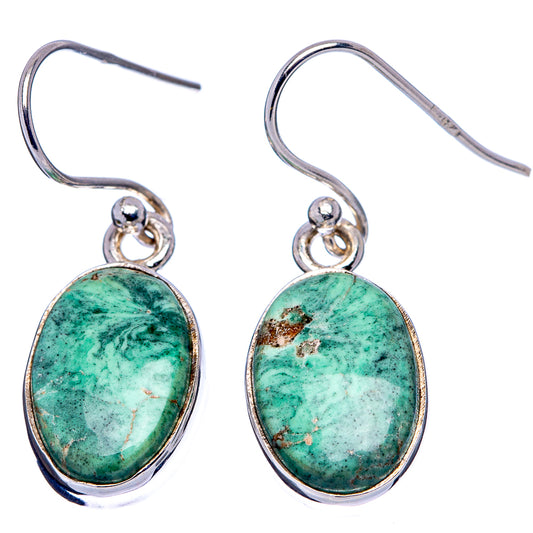 Oval green variscite drop earrings with .925 sterling silver hooks, dangling stones