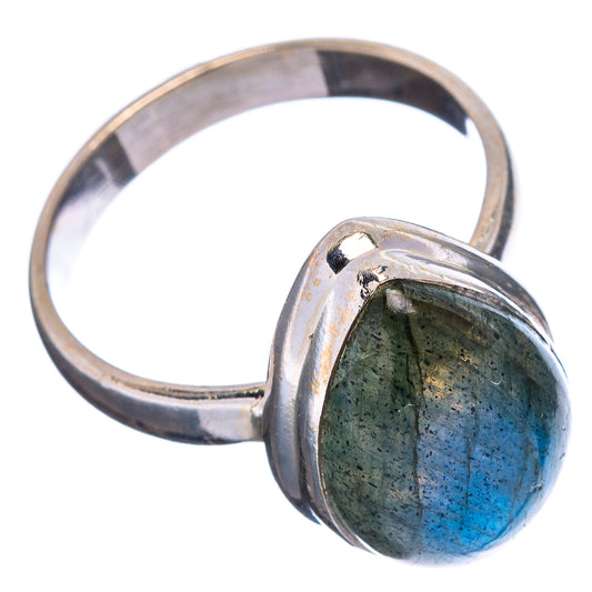 Sterling silver ring with oval labradorite stone, dark blue and green flash