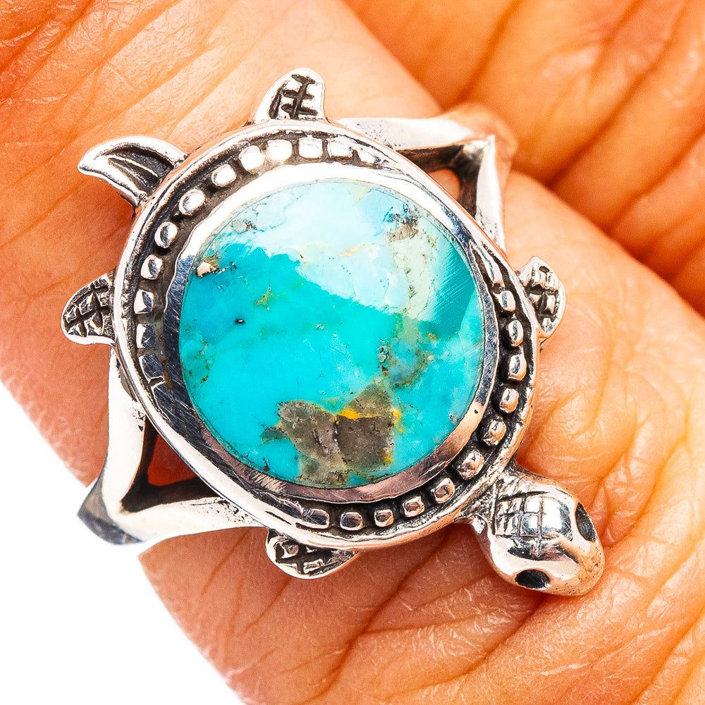 Native Style Mohave Turquoise Turtle Ring Size 5.5 (.925 Sterling Silver)