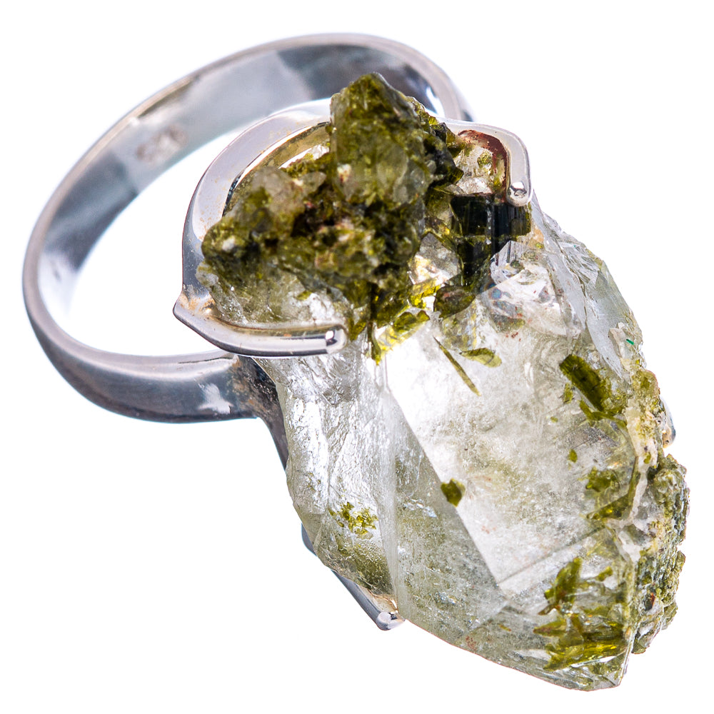 Raw Epidote Quartz Ring Size 8 (.925 Sterling Silver)