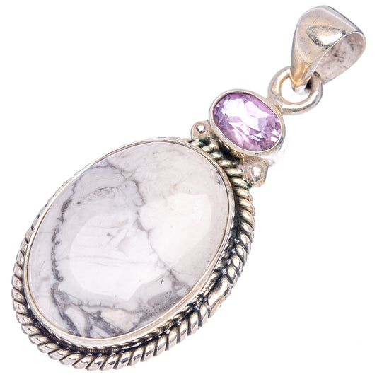 Sterling silver pendant with oval white howlite cabochon and purple amethyst drop