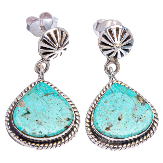 Pair of turquoise teardrop drop earrings in sterling silver with textured oval bezel