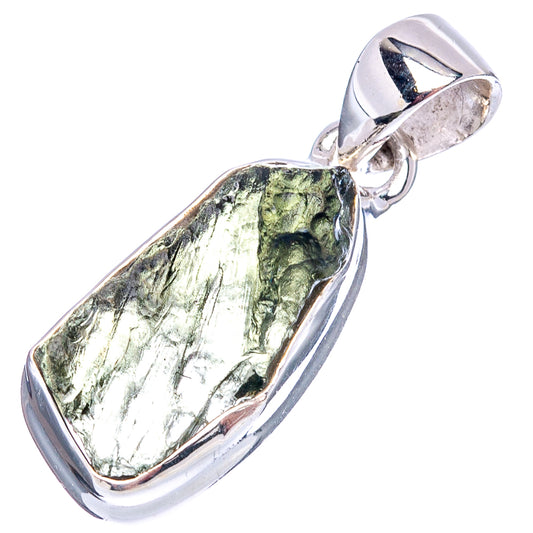 Rare moldavite pendant, .925 sterling silver bezel with light green rough stone