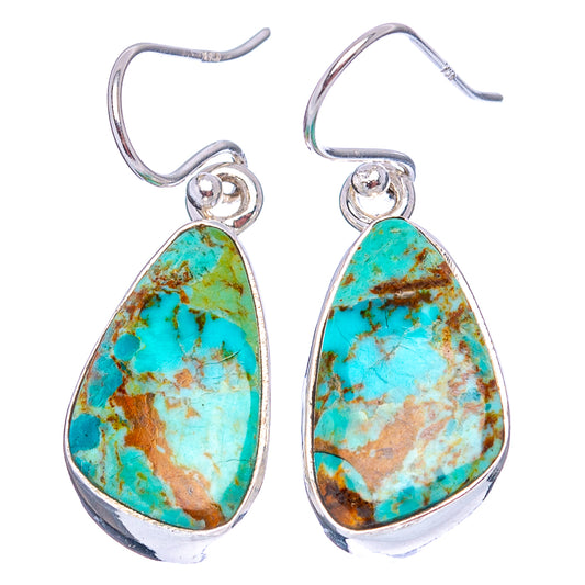 Pair of turquoise teardrop drop earrings, .925 sterling silver hooks, natural stone pattern