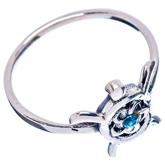 Sterling silver seaturtle ring band with blue cubic zirconia accent