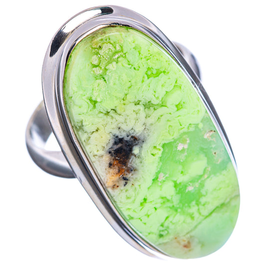 Oval lemon-green chrysoprase cabochon .925 sterling silver ring with curved band