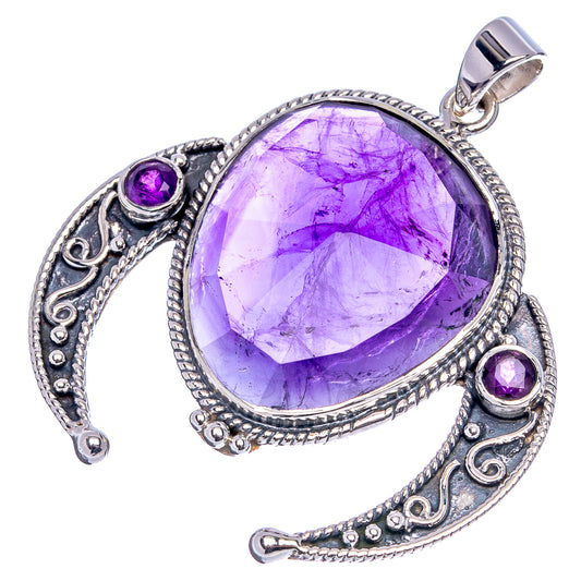 Amethyst pendant, .925 sterling silver, oval purple center stone with side scroll settings
