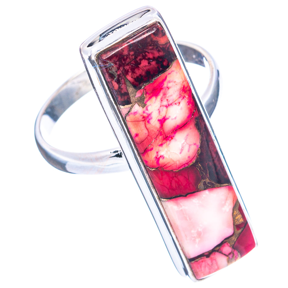 Size 11 .925 sterling silver ring, open view of rectangular red-pink inlay
