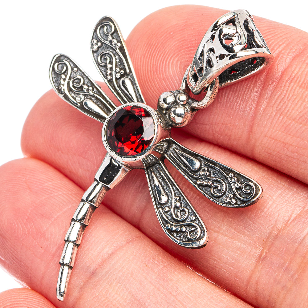 Garnet Dragonfly Pendant 1 5/8" (925 Sterling Silver) P45395