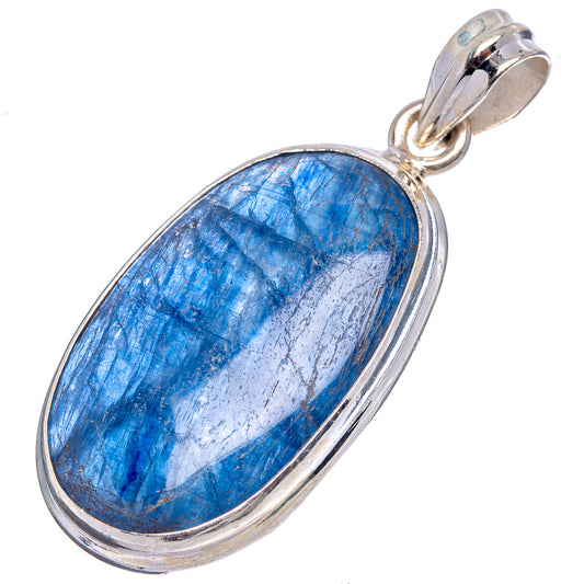 Oval kyanite pendant with .925 sterling silver frame and top loop bail, blue stone