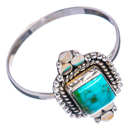 925 sterling silver turquoise square bezel ring with beaded cuff detail, size 9