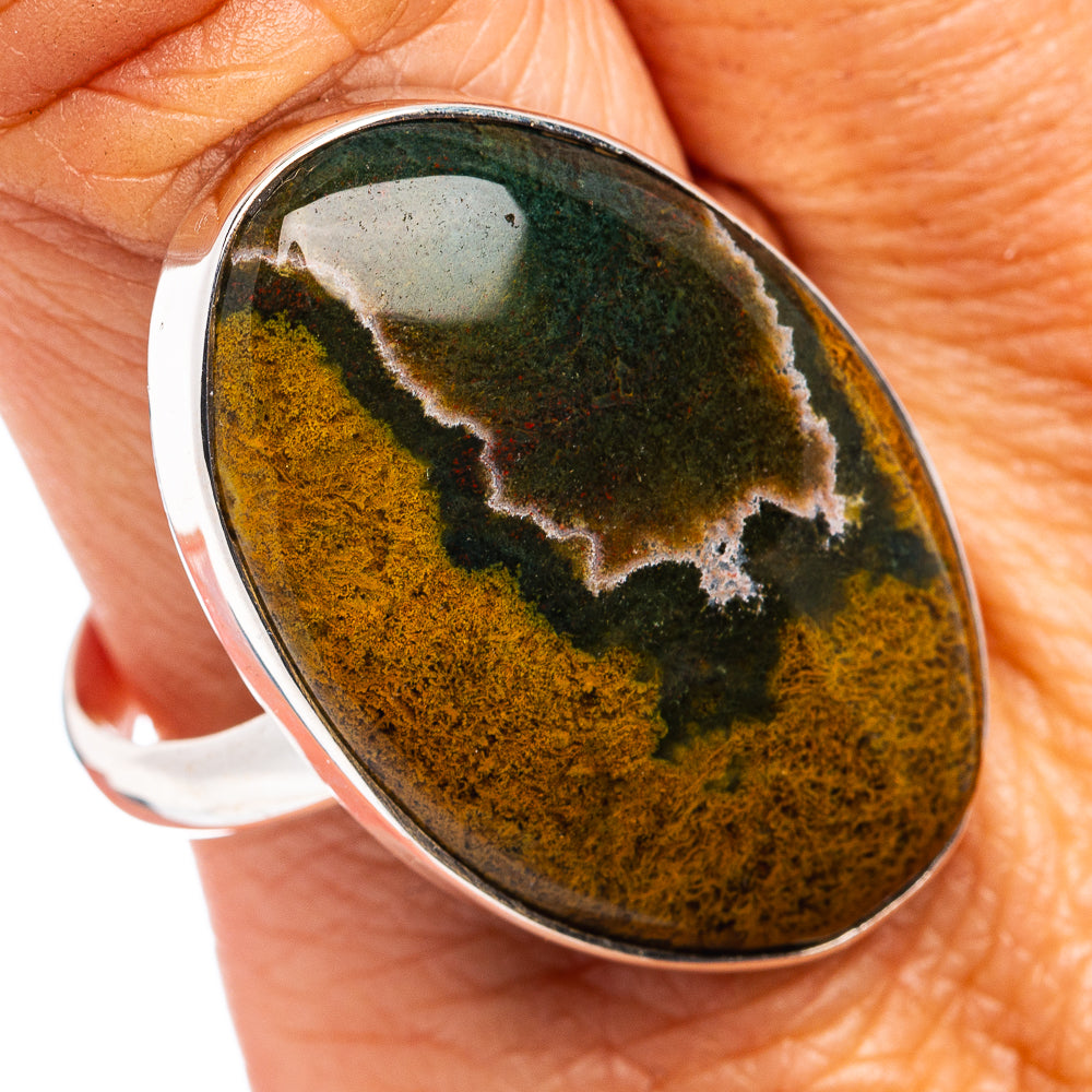 Premium Ocean Jasper Ring Size 10 Adjustable (.925 Sterling Silver)