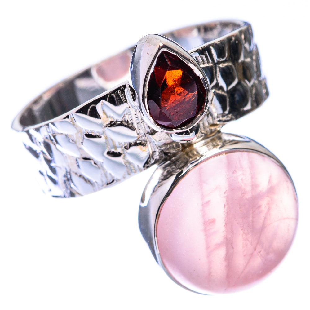 Premium Rose Quartz, Garnet Ring Size 8 (925 Sterling Silver) R141862