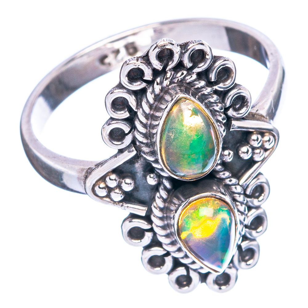 Sterling silver opal ring with two oval green-blue multicolor stones in detailed setting