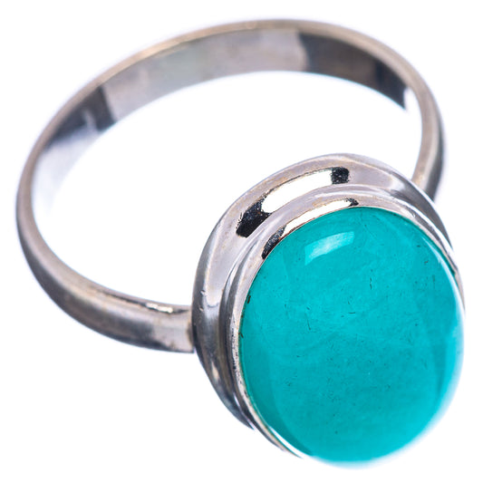 Amazonite cabochon ring with oval turquoise stone on silver band, size 6.5