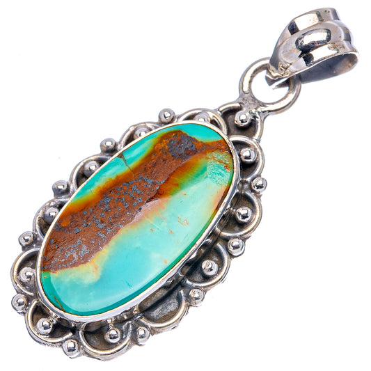 Turquoise oval pendant with silver bead edge and top bail, .925 sterling setting