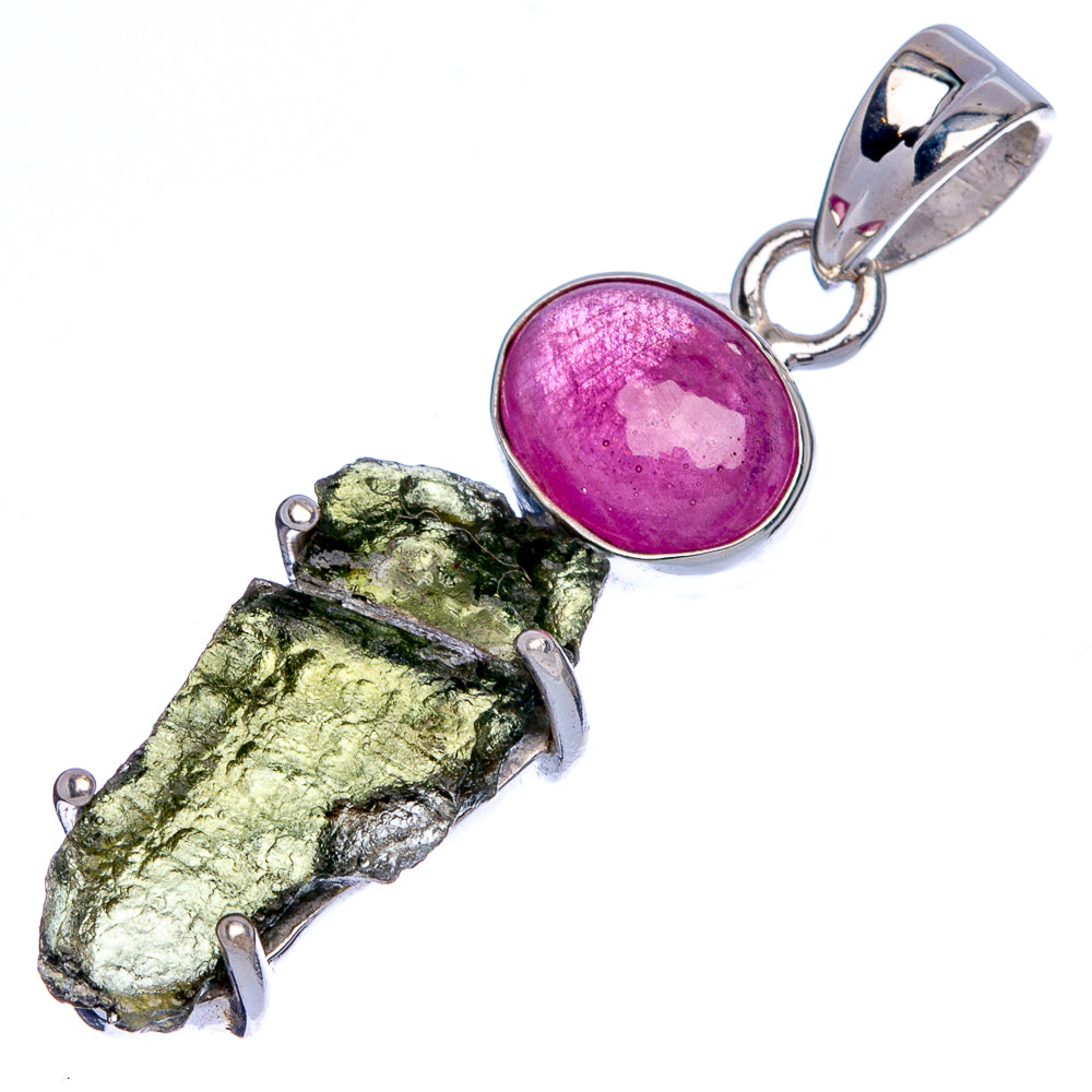 Rare Czech Moldavite Ruby Pendant 1 1/2" (925 Sterling Silver) P40395