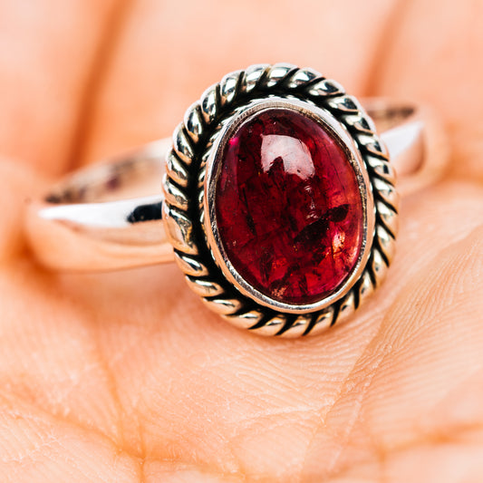 Oval tourmaline sterling silver ring with twisted rope band, size 8.75