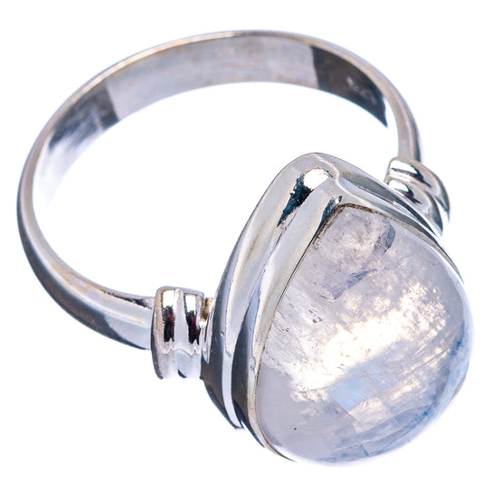 Oval moonstone ring in polished .925 sterling silver with round-ended split band, side view