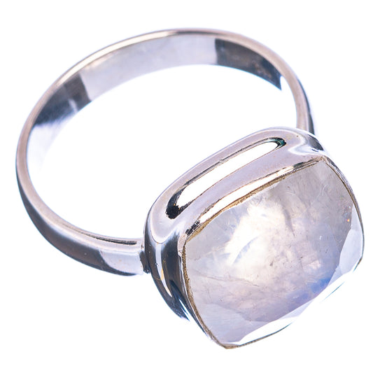 Sterling silver moonstone ring with faceted oval cabochon, shiny silver band