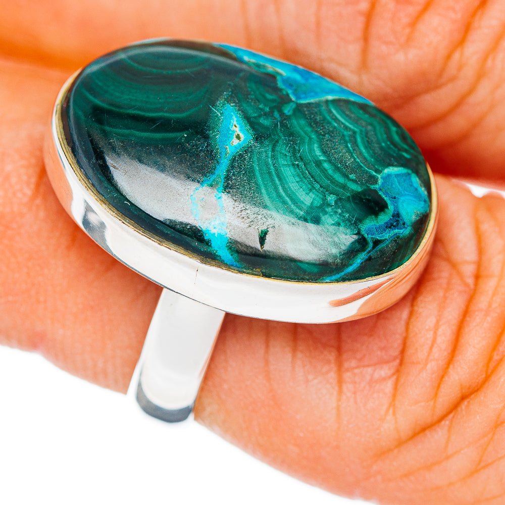 Premium Malachite In Chrysocolla Ring Size 5.75 Adjustable (.925 Sterling Silver)