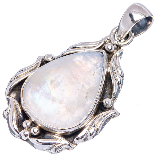Oval teardrop moonstone pendant with bail and ornate silver leaf setting